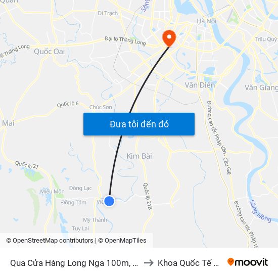 Qua Cửa Hàng Long Nga 100m, Viên An - Tỉnh Lộ 429 to Khoa Quốc Tế Đh Quôc Gia map