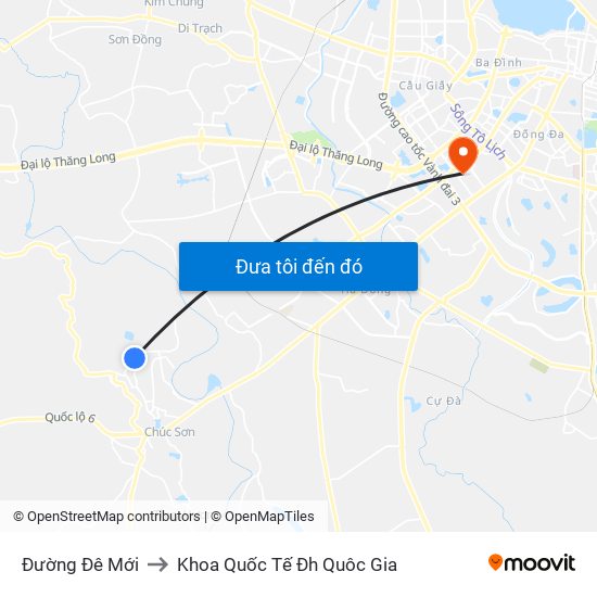 Đường Đê Mới to Khoa Quốc Tế Đh Quôc Gia map