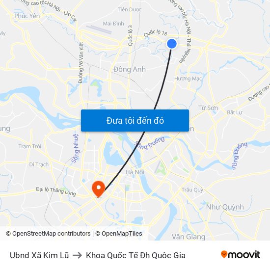 Ubnd Xã Kim Lũ to Khoa Quốc Tế Đh Quôc Gia map