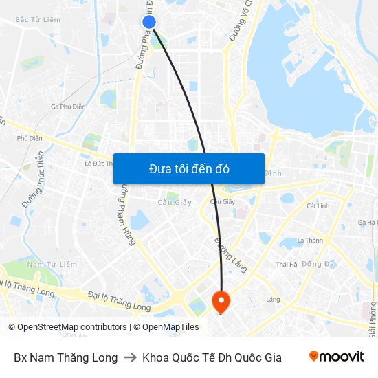Bx Nam Thăng Long to Khoa Quốc Tế Đh Quôc Gia map