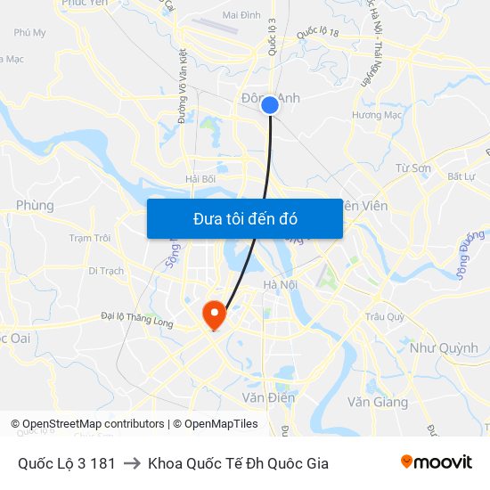 Quốc Lộ 3 181 to Khoa Quốc Tế Đh Quôc Gia map