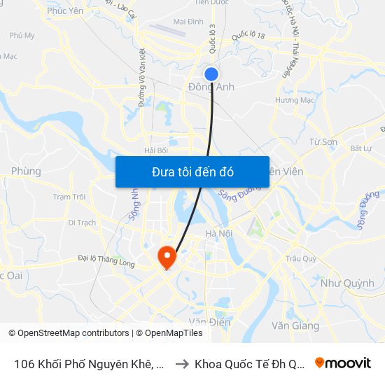 106 Khối Phố Nguyên Khê, Đông Anh to Khoa Quốc Tế Đh Quôc Gia map