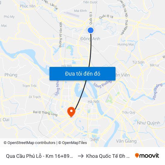 Qua Cầu Phủ Lỗ - Km 16+890 Quốc Lộ 3 to Khoa Quốc Tế Đh Quôc Gia map