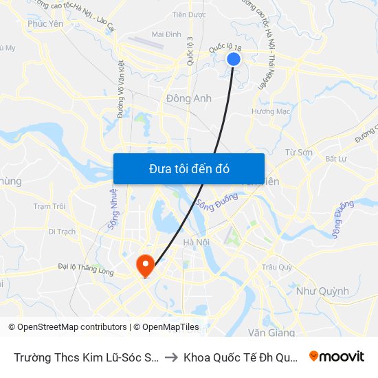 Trường Thcs Kim Lũ-Sóc Sơn-Hn to Khoa Quốc Tế Đh Quôc Gia map