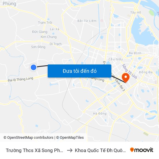 Trường Thcs Xã Song Phương to Khoa Quốc Tế Đh Quôc Gia map