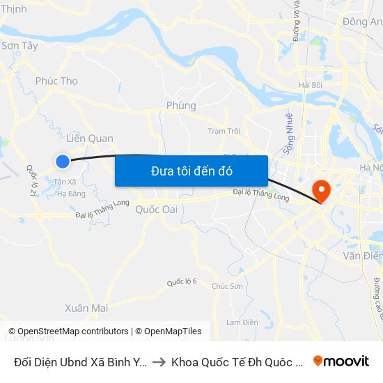 Đối Diện Ubnd Xã Bình Yên to Khoa Quốc Tế Đh Quôc Gia map