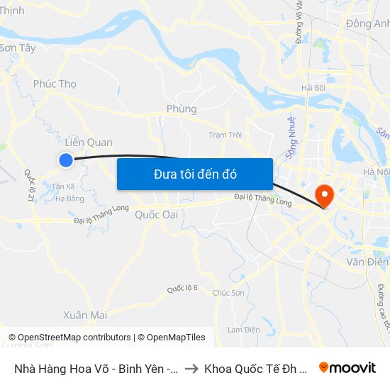 Nhà Hàng Hoa Võ - Bình Yên - Thạch Thất to Khoa Quốc Tế Đh Quôc Gia map