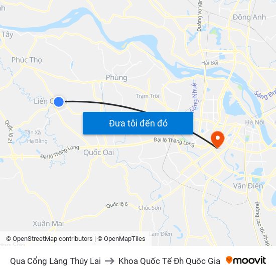 Qua Cổng Làng Thúy Lai to Khoa Quốc Tế Đh Quôc Gia map