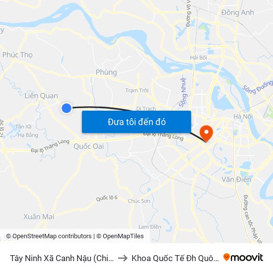 Tây Ninh Xã Canh Nậu (Chiều Đi) to Khoa Quốc Tế Đh Quôc Gia map