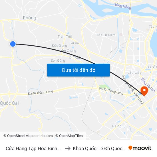 Cửa Hàng Tạp Hóa Bình Kinh to Khoa Quốc Tế Đh Quôc Gia map