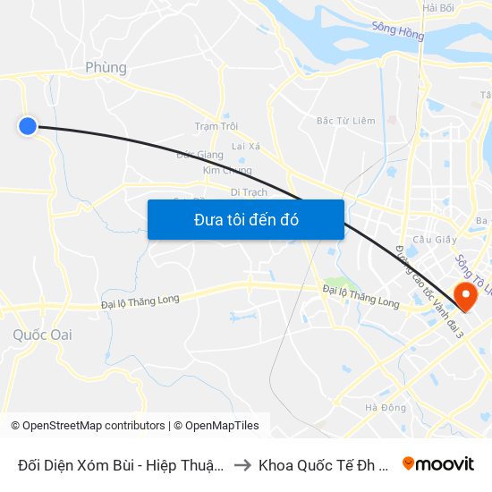 Đối Diện Xóm Bùi - Hiệp Thuận - Phúc Thọ to Khoa Quốc Tế Đh Quôc Gia map