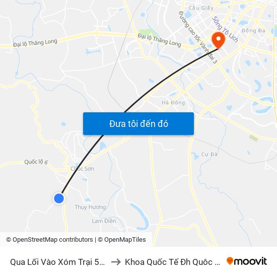 Qua Lối Vào Xóm Trại 50m to Khoa Quốc Tế Đh Quôc Gia map