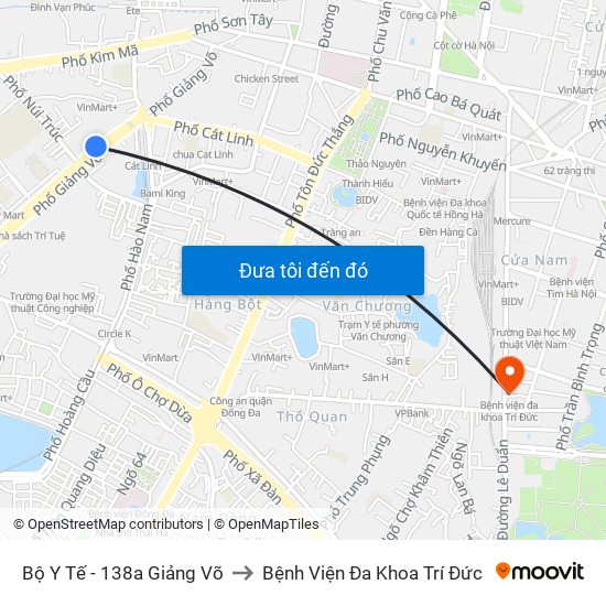 Bộ Y Tế - 138a Giảng Võ to Bệnh Viện Đa Khoa Trí Đức map