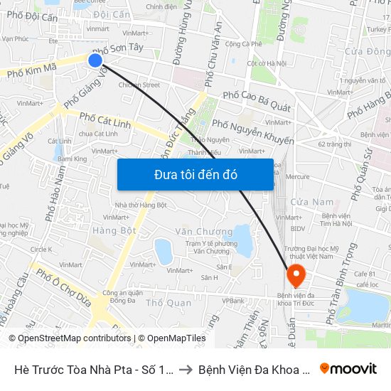 Hè Trước Tòa Nhà Pta - Số 1 Kim Mã to Bệnh Viện Đa Khoa Trí Đức map