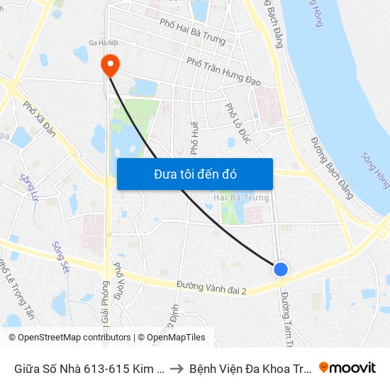 Giữa Số Nhà 613-615 Kim Ngưu to Bệnh Viện Đa Khoa Trí Đức map