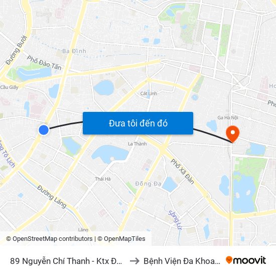 89 Nguyễn Chí Thanh - Ktx Đại Học Luật to Bệnh Viện Đa Khoa Trí Đức map