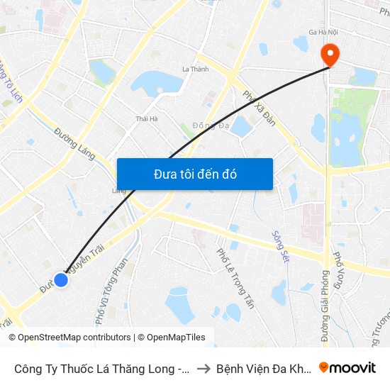 Công Ty Thuốc Lá Thăng Long - 235 Nguyễn Trãi to Bệnh Viện Đa Khoa Trí Đức map