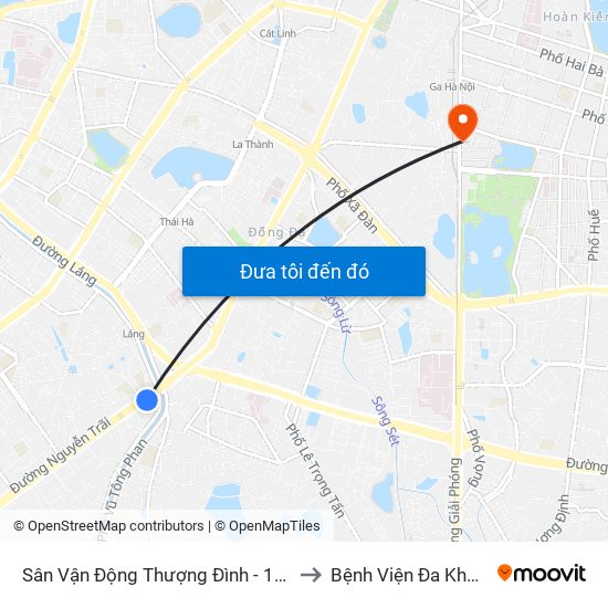 Sân Vận Động Thượng Đình - 129 Nguyễn Trãi to Bệnh Viện Đa Khoa Trí Đức map
