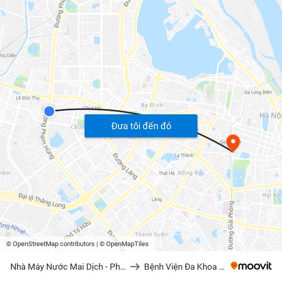 Nhà Máy Nước Mai Dịch - Phạm Hùng to Bệnh Viện Đa Khoa Trí Đức map