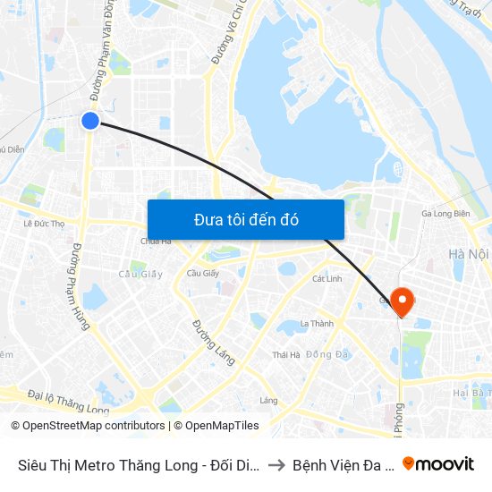 Siêu Thị Metro Thăng Long - Đối Diện Ngõ 599 Phạm Văn Đồng to Bệnh Viện Đa Khoa Trí Đức map