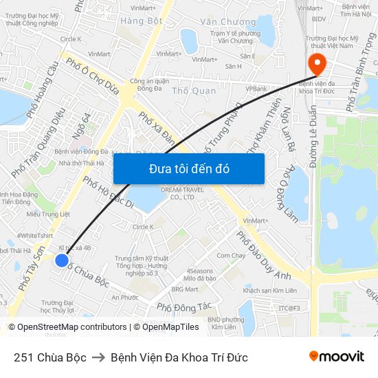 251 Chùa Bộc to Bệnh Viện Đa Khoa Trí Đức map