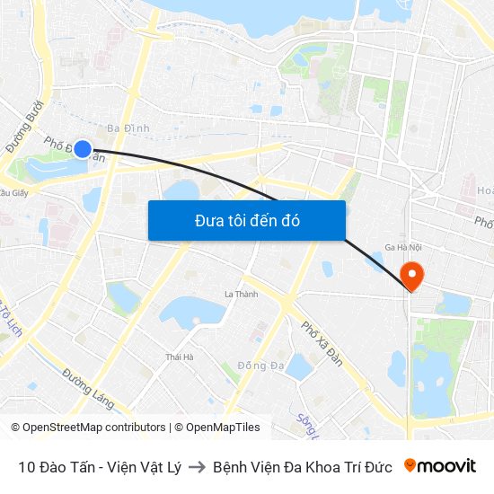 10 Đào Tấn - Viện Vật Lý to Bệnh Viện Đa Khoa Trí Đức map