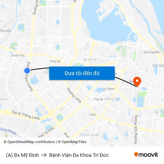 (A) Bx Mỹ Đình to Bệnh Viện Đa Khoa Trí Đức map