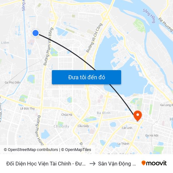 Đối Diện Học Viện Tài Chính - Đường Đức Thắng to Sân Vận Động Hàng Đẫy map