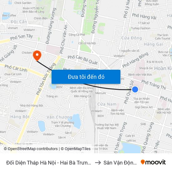 Đối Diện Tháp Hà Nội - Hai Bà Trưng (Cạnh 56 Hai Bà Trưng) to Sân Vận Động Hàng Đẫy map