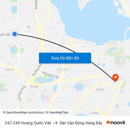 247-249 Hoàng Quốc Việt to Sân Vận Động Hàng Đẫy map