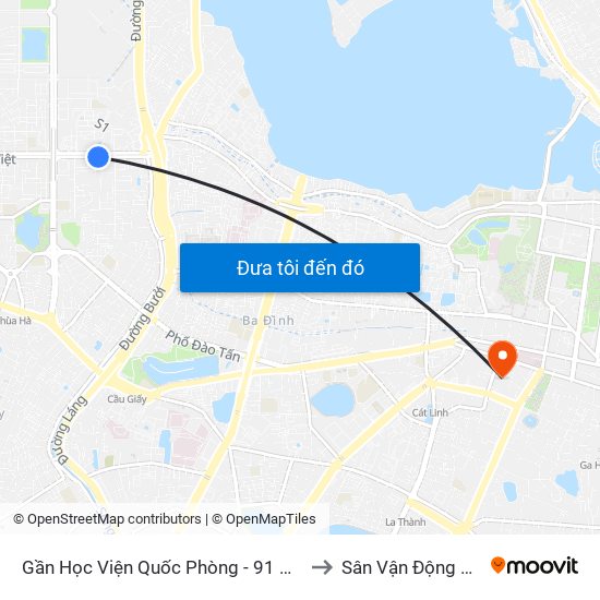 Gần Học Viện Quốc Phòng - 91 Hoàng Quốc Việt to Sân Vận Động Hàng Đẫy map