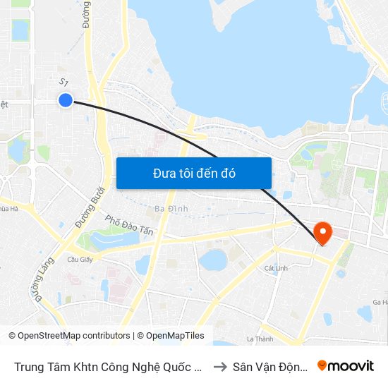 Trung Tâm Khtn Công Nghệ Quốc Gia - 18 Hoàng Quốc Việt to Sân Vận Động Hàng Đẫy map