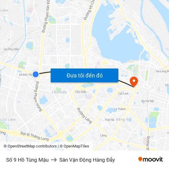 Số 9 Hồ Tùng Mậu to Sân Vận Động Hàng Đẫy map