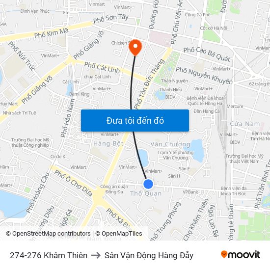 274-276 Khâm Thiên to Sân Vận Động Hàng Đẫy map