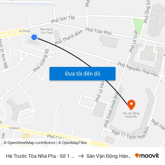 Hè Trước Tòa Nhà Pta - Số 1 Kim Mã to Sân Vận Động Hàng Đẫy map