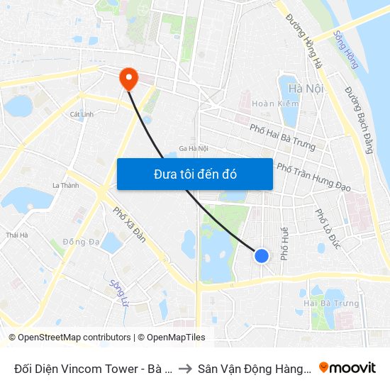 Đối Diện Vincom Tower - Bà Triệu to Sân Vận Động Hàng Đẫy map