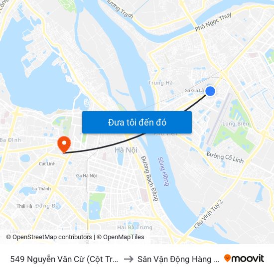 549 Nguyễn Văn Cừ (Cột Trước) to Sân Vận Động Hàng Đẫy map