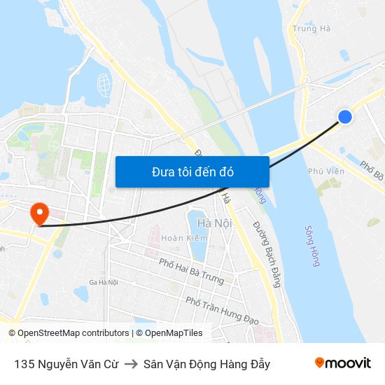 135 Nguyễn Văn Cừ to Sân Vận Động Hàng Đẫy map