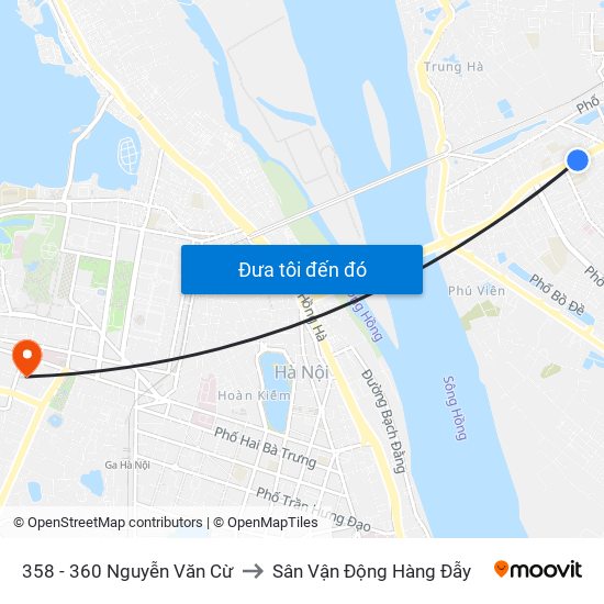 358 - 360 Nguyễn Văn Cừ to Sân Vận Động Hàng Đẫy map