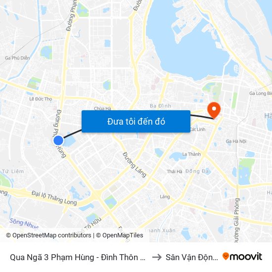 Qua Ngã 3 Phạm Hùng - Đình Thôn (Hướng Đi Phạm Văn Đồng) to Sân Vận Động Hàng Đẫy map