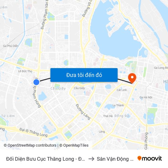 Đối Diện Bưu Cục Thăng Long - Đường Phạm Hùng to Sân Vận Động Hàng Đẫy map