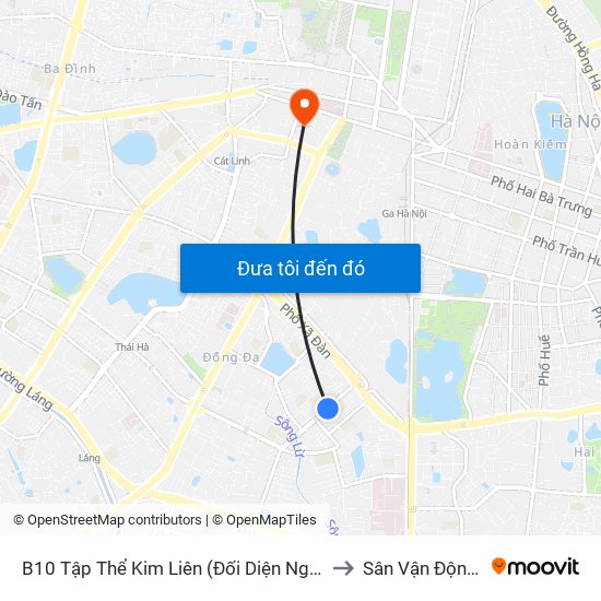 B10 Tập Thể Kim Liên (Đối Diện Ngõ 46b Phạm Ngọc Thạch) to Sân Vận Động Hàng Đẫy map