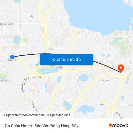 Ga Chùa Hà to Sân Vận Động Hàng Đẫy map