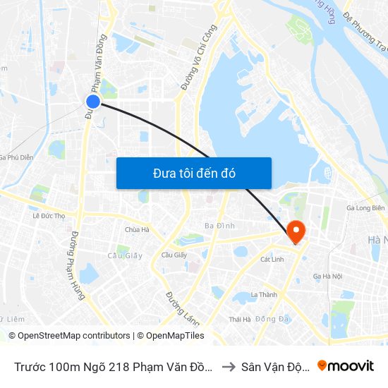 Trước 100m Ngõ 218 Phạm Văn Đồng (Đối Diện Công Viên Hòa Bình) to Sân Vận Động Hàng Đẫy map