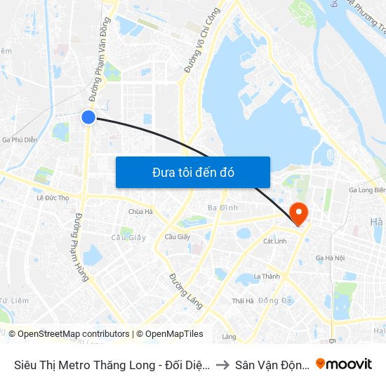 Siêu Thị Metro Thăng Long - Đối Diện Ngõ 599 Phạm Văn Đồng to Sân Vận Động Hàng Đẫy map