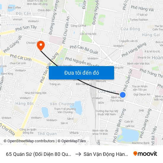 65 Quán Sứ (Đối Diện 80 Quán Sứ) to Sân Vận Động Hàng Đẫy map