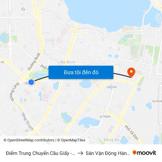 Điểm Trung Chuyển Cầu Giấy - Gtvt 02 to Sân Vận Động Hàng Đẫy map