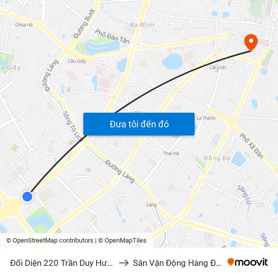 Đối Diện 220 Trần Duy Hưng to Sân Vận Động Hàng Đẫy map
