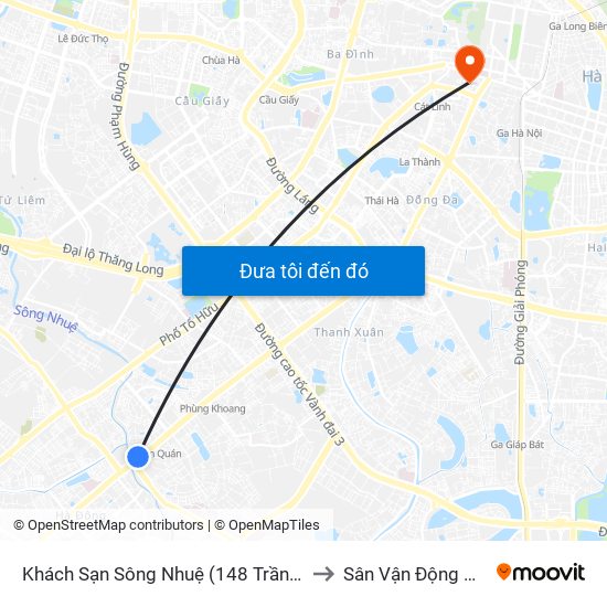 Khách Sạn Sông Nhuệ (148 Trần Phú- Hà Đông) to Sân Vận Động Hàng Đẫy map