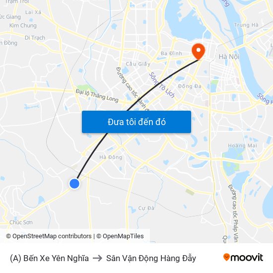 (A) Bến Xe Yên Nghĩa to Sân Vận Động Hàng Đẫy map